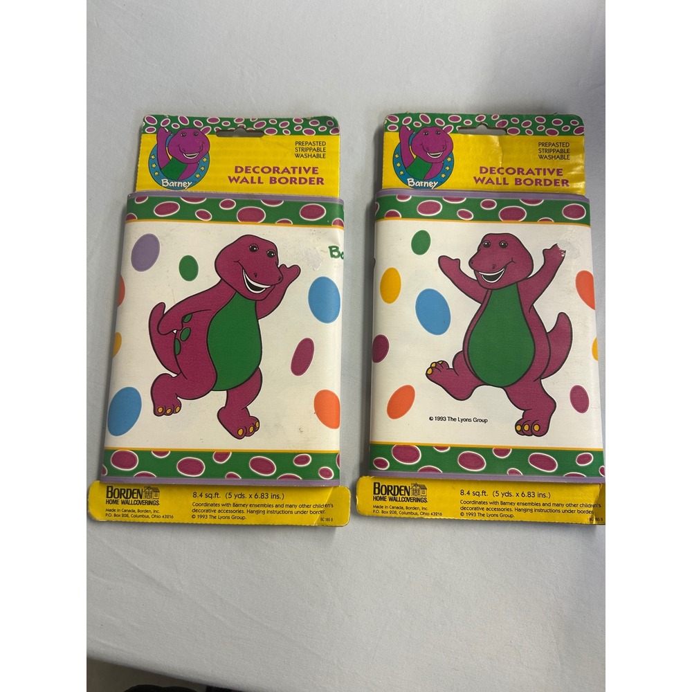Vintage 1993 Barney the Dinosaur Wall Border Borden 2 Rolls 5 Yards Each WFP91